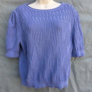 White House Black Market Purple Novelty Stitch Puff Sleeve Sweater Pullover SS